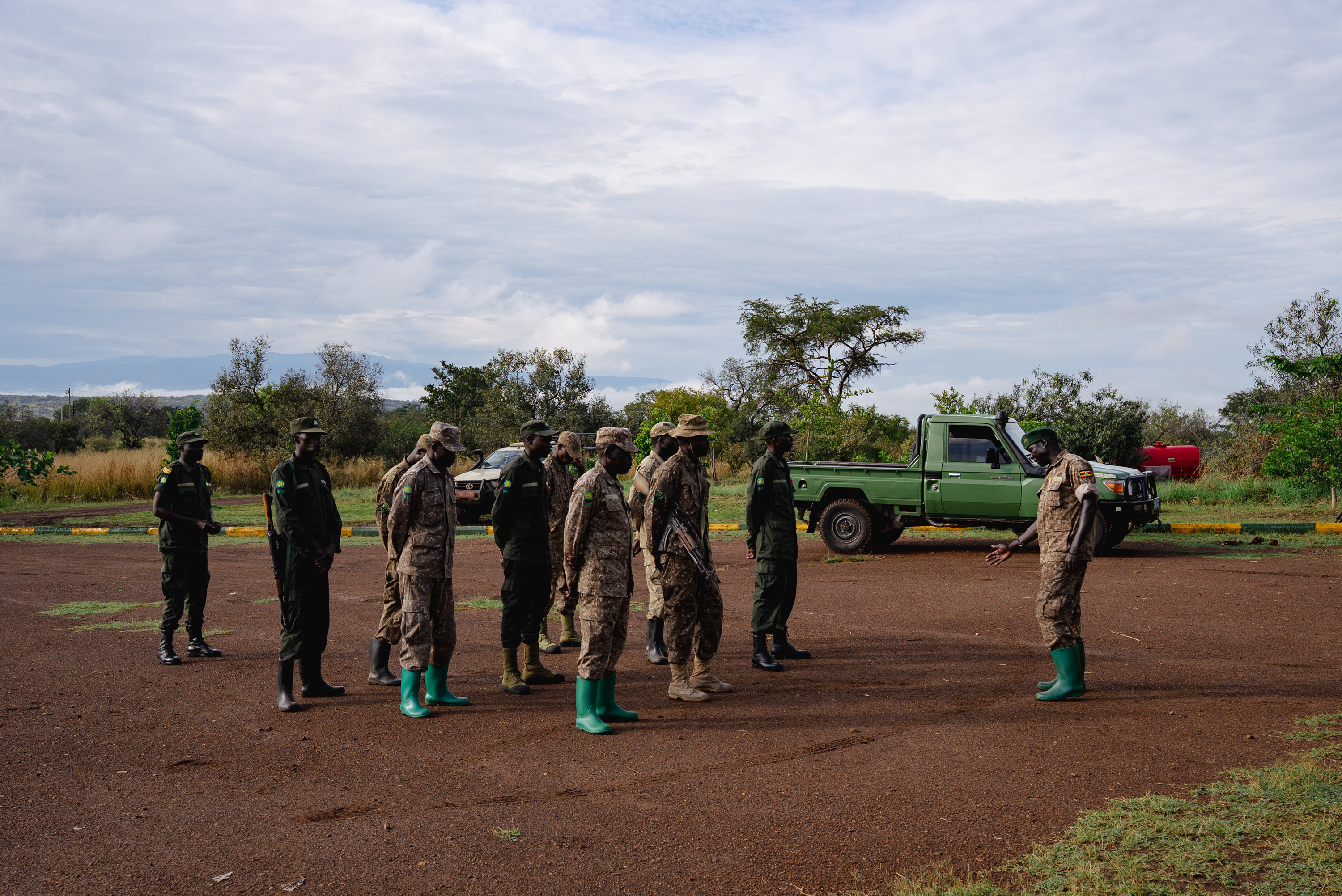 Rangers on morning parade at the reserve headquarters
