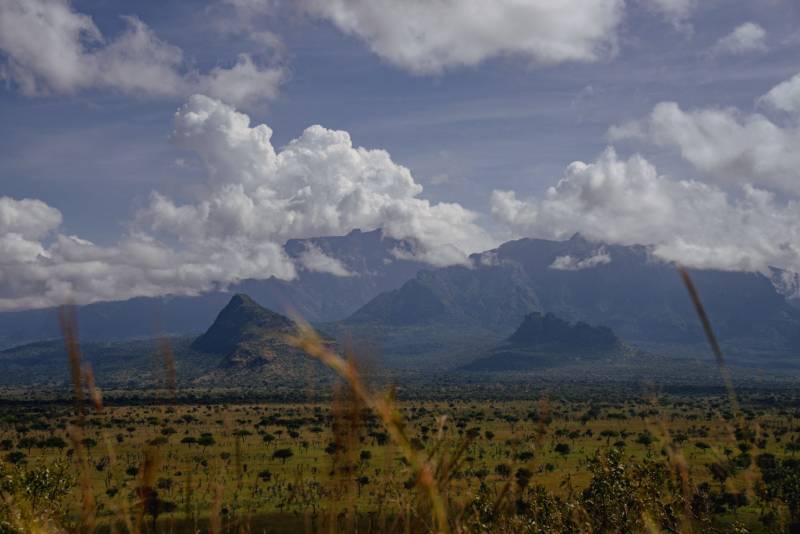 Mount Kadam rising above the Pian Upe savannah
