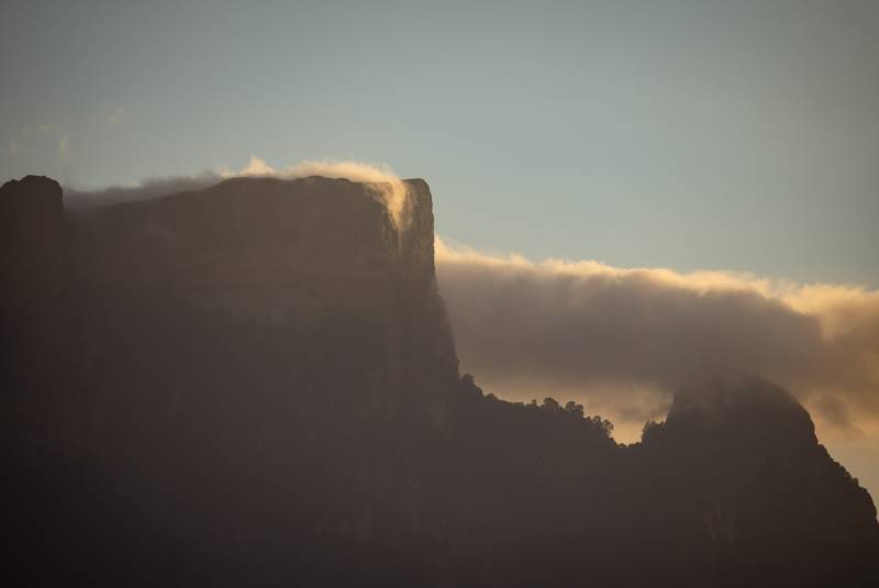 The escarpment silhouetted at dusk